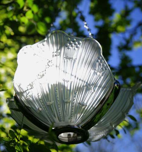 Deco 1920s/30s Frosted & Moulded Glass Lamp Shade Fait En Belgique Manner Of Ezan & Degue